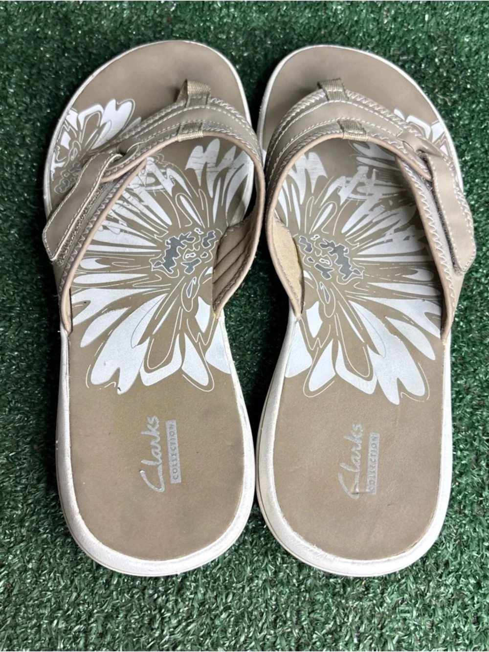 Clarks Cloud Steppers Breeze Sea‎ Women Size 12 Tan Thong Flip Flop Sandals Shoe